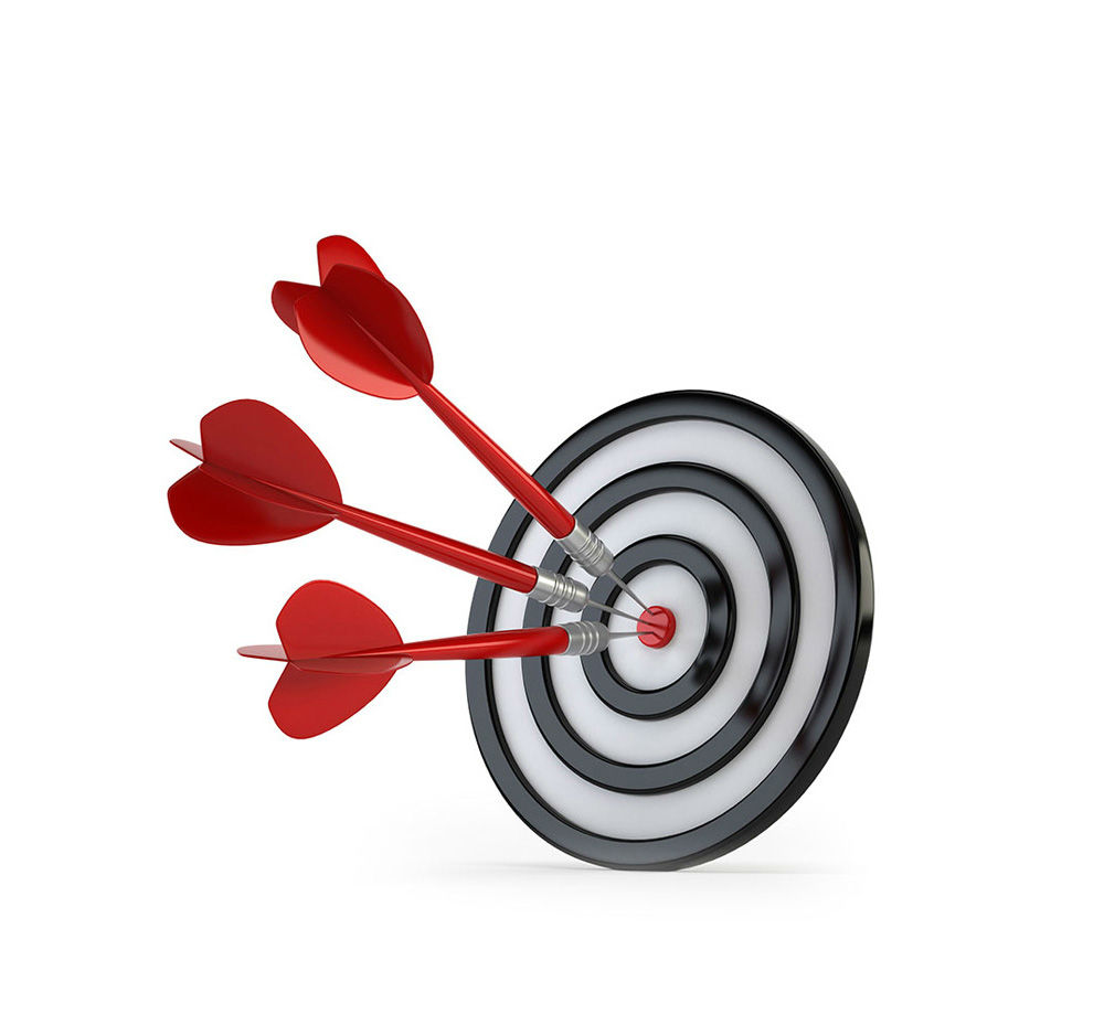 red darts on dartboard bullseye